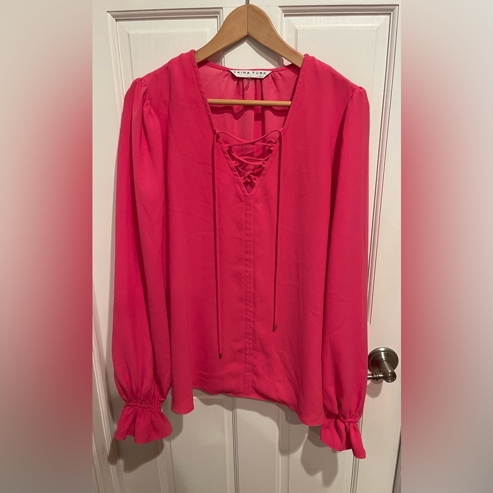 Trina Turk Zahara Pink Tie Front Blouse Women’s XL